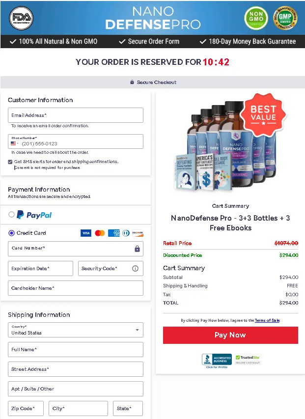 NanoDefense Pro checkout page